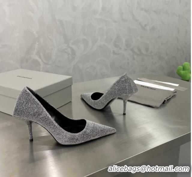 Best Price Balenciaga Square Knife Glitter Pumps 8.5cm Silver 122602