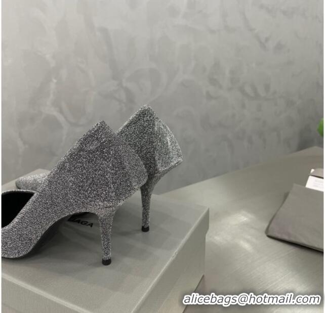 Best Price Balenciaga Square Knife Glitter Pumps 8.5cm Silver 122602