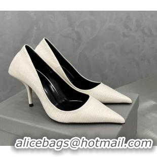 Good Looking Balenciaga Square Knife Pumps 8.5cm in Embossed Leather White 122603