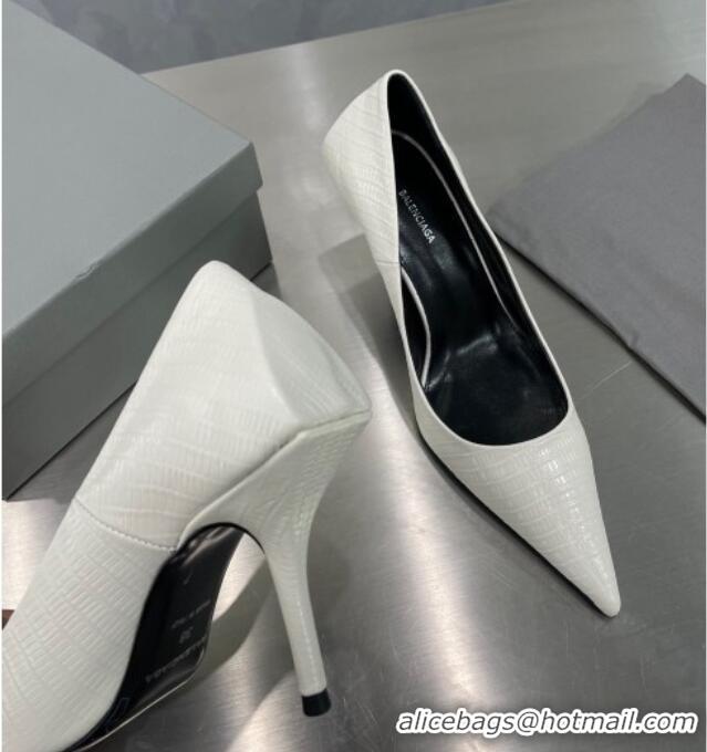 Good Looking Balenciaga Square Knife Pumps 8.5cm in Embossed Leather White 122603