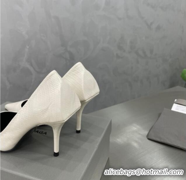 Good Looking Balenciaga Square Knife Pumps 8.5cm in Embossed Leather White 122603