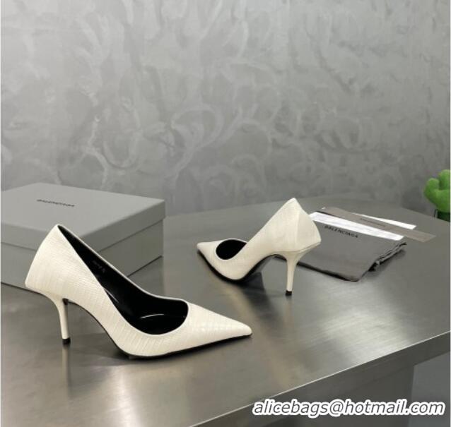 Good Looking Balenciaga Square Knife Pumps 8.5cm in Embossed Leather White 122603