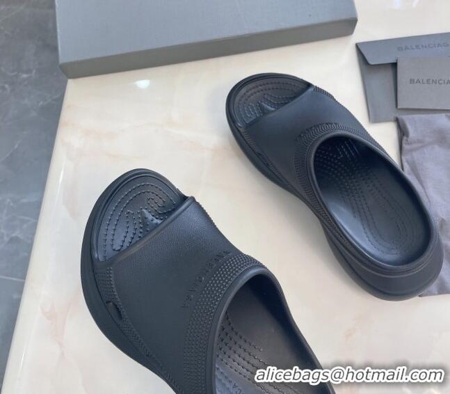 Shop Duplicate Balenciaga Rubber Pool Crocs Slide Sandals Black 2261149