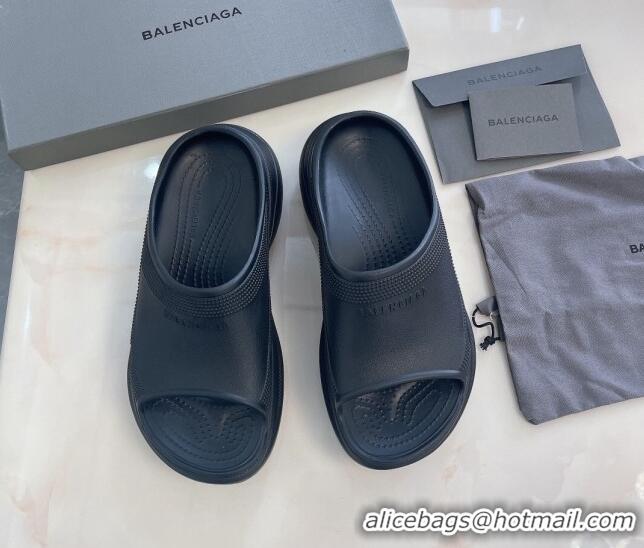 Shop Duplicate Balenciaga Rubber Pool Crocs Slide Sandals Black 2261149