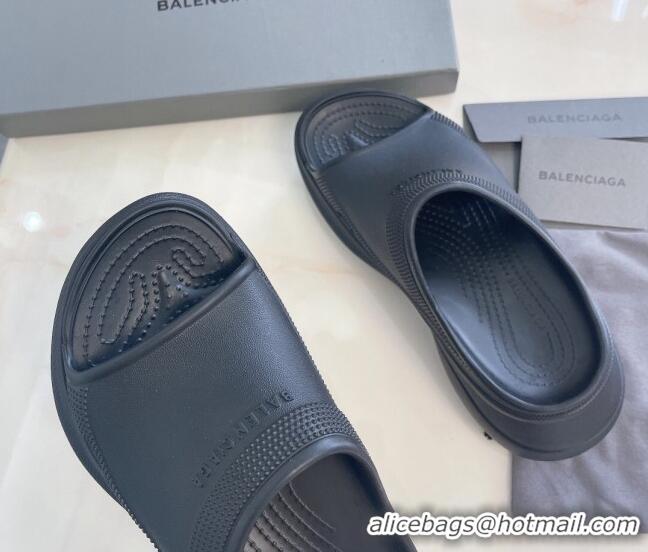 Shop Duplicate Balenciaga Rubber Pool Crocs Slide Sandals Black 2261149