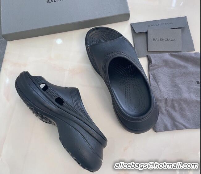 Shop Duplicate Balenciaga Rubber Pool Crocs Slide Sandals Black 2261149