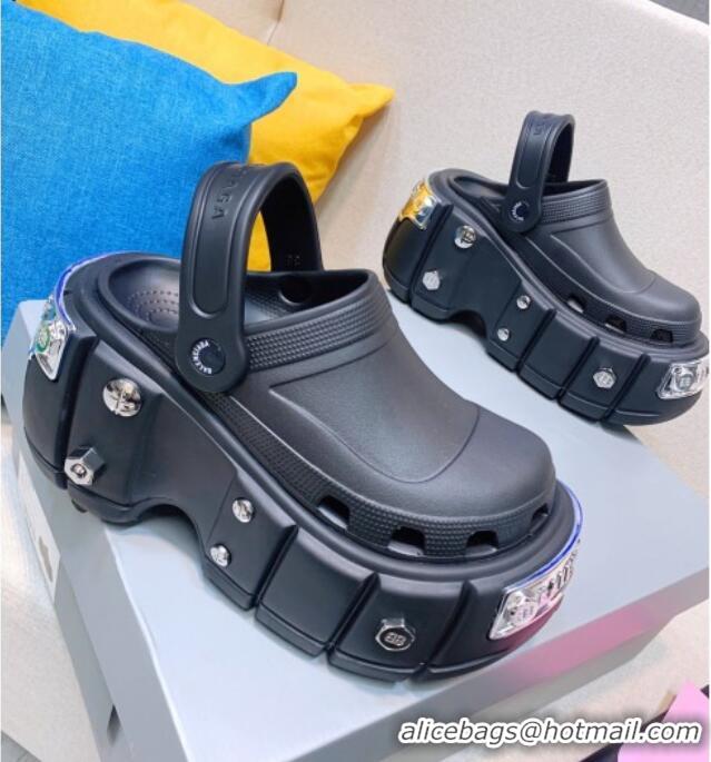 Unique Style Balenciaga Rubber HardCrocs Platform Sandals Black 2261153