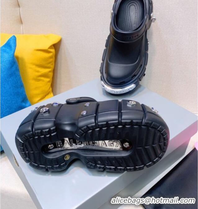 Unique Style Balenciaga Rubber HardCrocs Platform Sandals Black 2261153