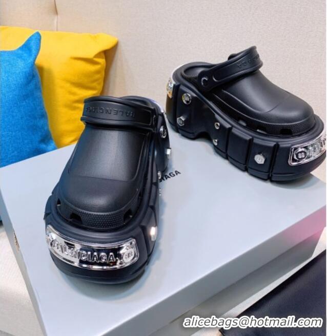 Unique Style Balenciaga Rubber HardCrocs Platform Sandals Black 2261153