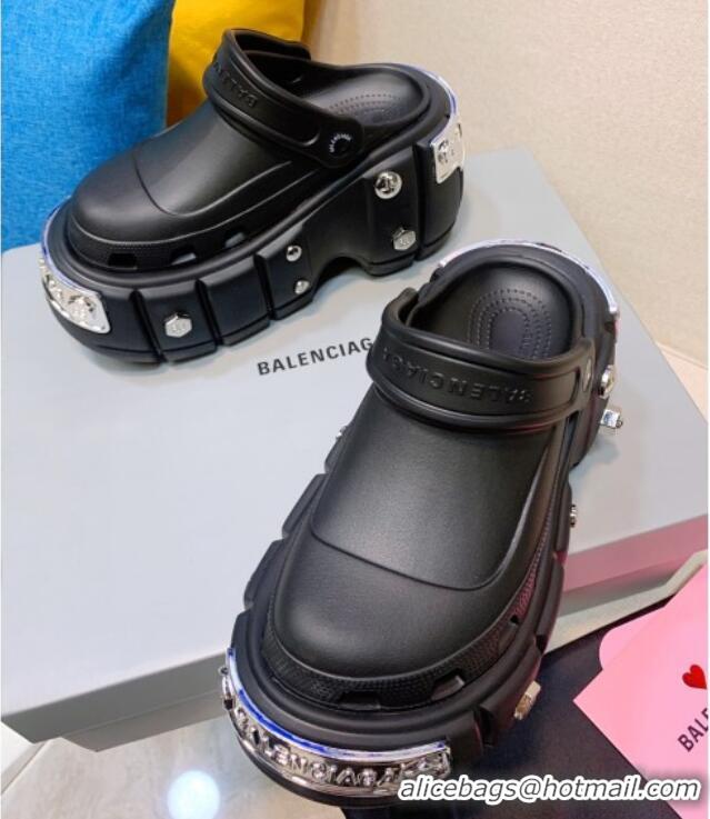 Unique Style Balenciaga Rubber HardCrocs Platform Sandals Black 2261153