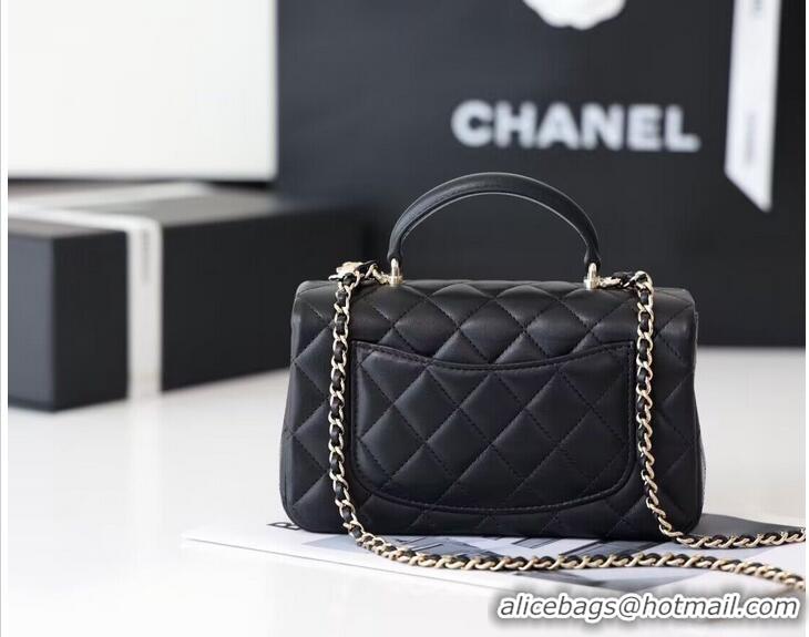 Promotional CHANEL mini flap bag with top handle AS2431 Black&Silver-Tone