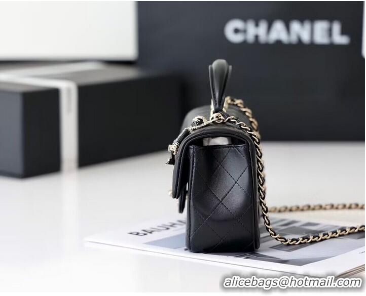 Promotional CHANEL mini flap bag with top handle AS2431 Black&Silver-Tone