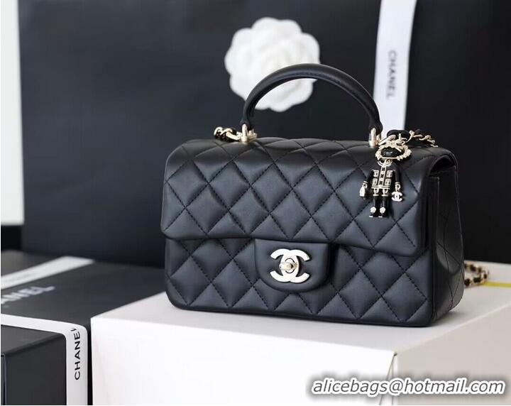 Promotional CHANEL mini flap bag with top handle AS2431 Black&Silver-Tone