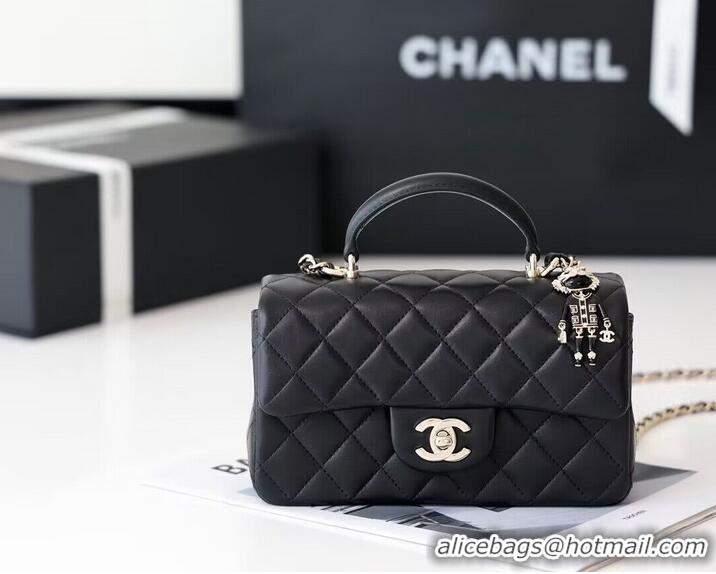 Promotional CHANEL mini flap bag with top handle AS2431 Black&Silver-Tone