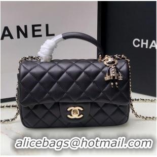 Famous Brand CHANEL mini flap bag with top handle AS2431 Black&Gold-Tone