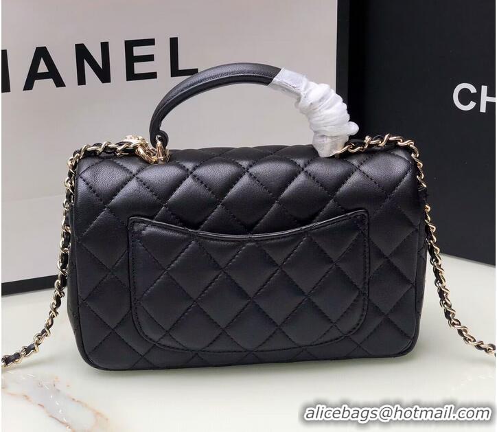 Famous Brand CHANEL mini flap bag with top handle AS2431 Black&Gold-Tone