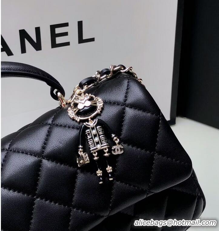 Famous Brand CHANEL mini flap bag with top handle AS2431 Black&Gold-Tone