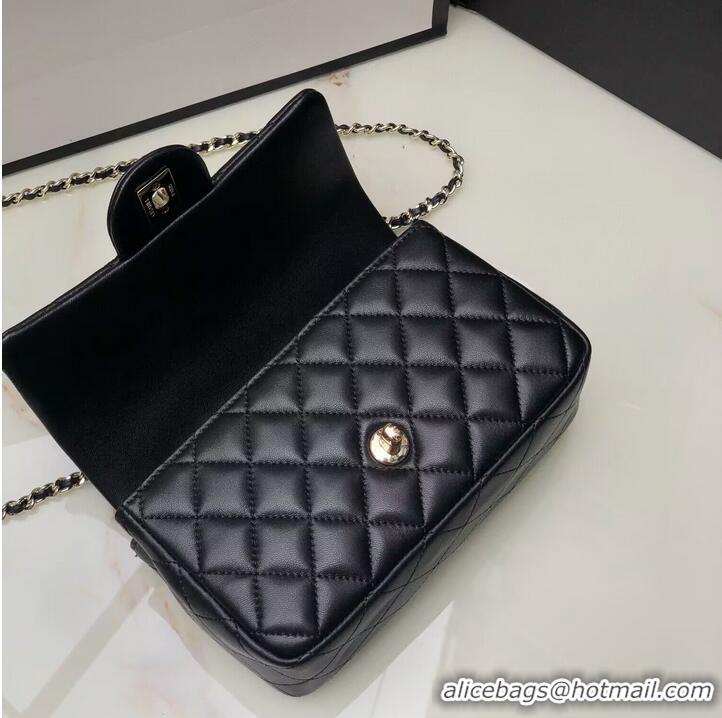 Famous Brand CHANEL mini flap bag with top handle AS2431 Black&Gold-Tone