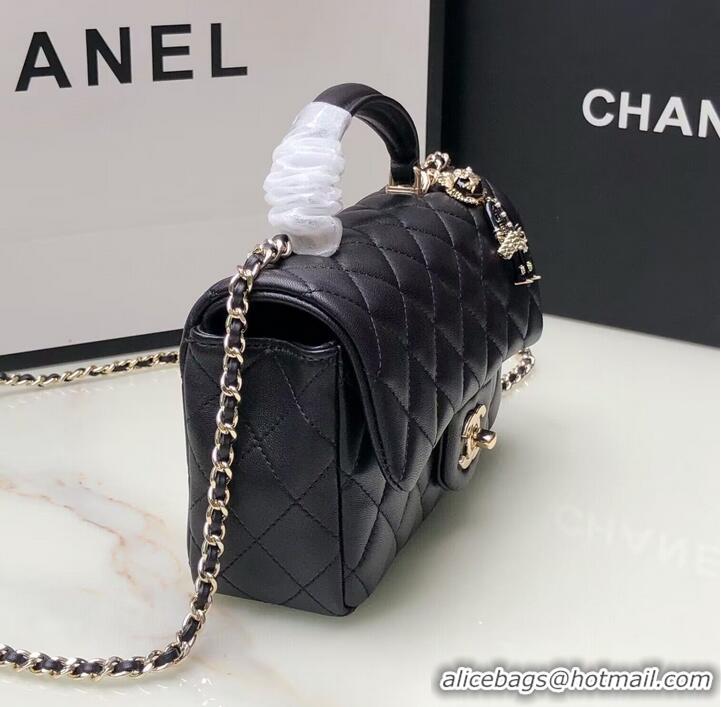 Famous Brand CHANEL mini flap bag with top handle AS2431 Black&Gold-Tone