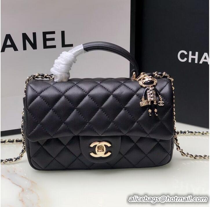 Famous Brand CHANEL mini flap bag with top handle AS2431 Black&Gold-Tone