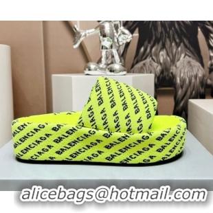 Pretty Style Balenciaga Logo Knit Platform Slide Sandals 5cm Neon Green 030352