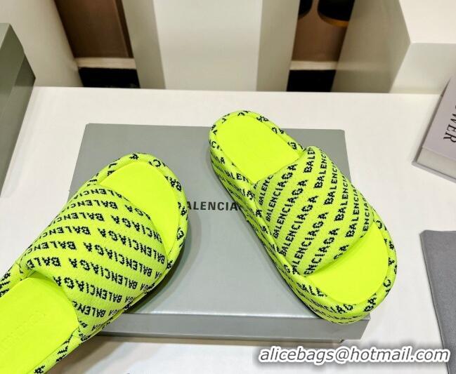 Pretty Style Balenciaga Logo Knit Platform Slide Sandals 5cm Neon Green 030352