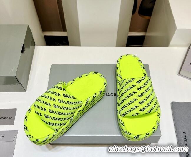 Pretty Style Balenciaga Logo Knit Platform Slide Sandals 5cm Neon Green 030352