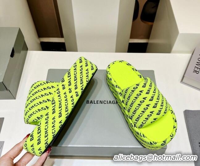 Pretty Style Balenciaga Logo Knit Platform Slide Sandals 5cm Neon Green 030352