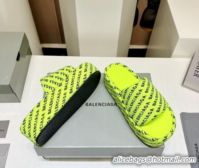 Pretty Style Balenciaga Logo Knit Platform Slide Sandals 5cm Neon Green 030352