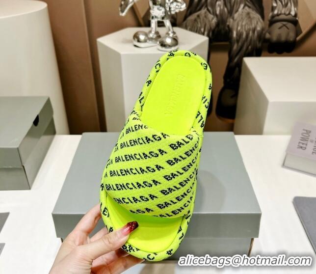 Pretty Style Balenciaga Logo Knit Platform Slide Sandals 5cm Neon Green 030352