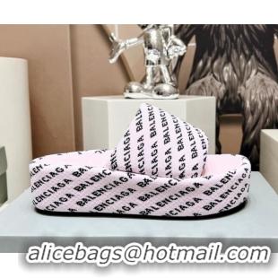 Best Product Balenciaga Logo Knit Platform Slide Sandals 5cm Light Pink 030353