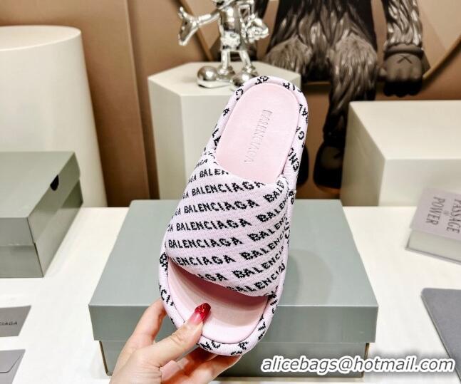 Best Product Balenciaga Logo Knit Platform Slide Sandals 5cm Light Pink 030353