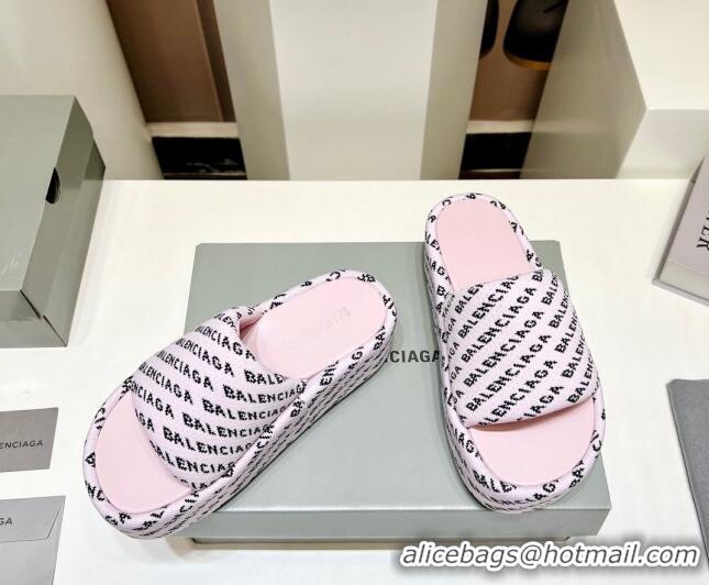 Best Product Balenciaga Logo Knit Platform Slide Sandals 5cm Light Pink 030353