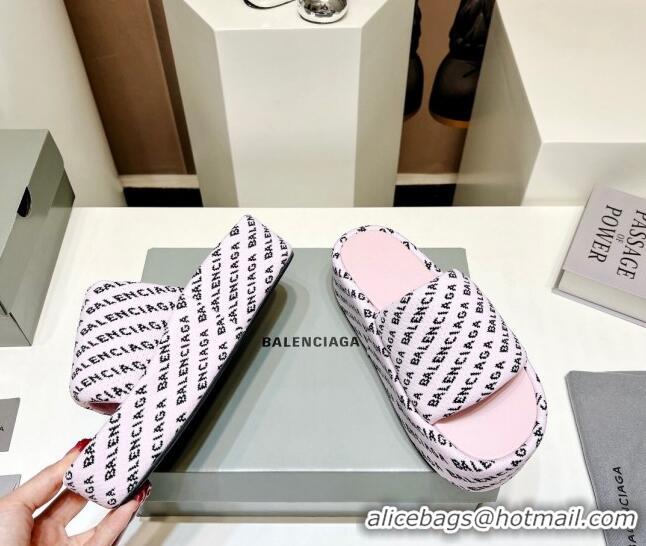 Best Product Balenciaga Logo Knit Platform Slide Sandals 5cm Light Pink 030353