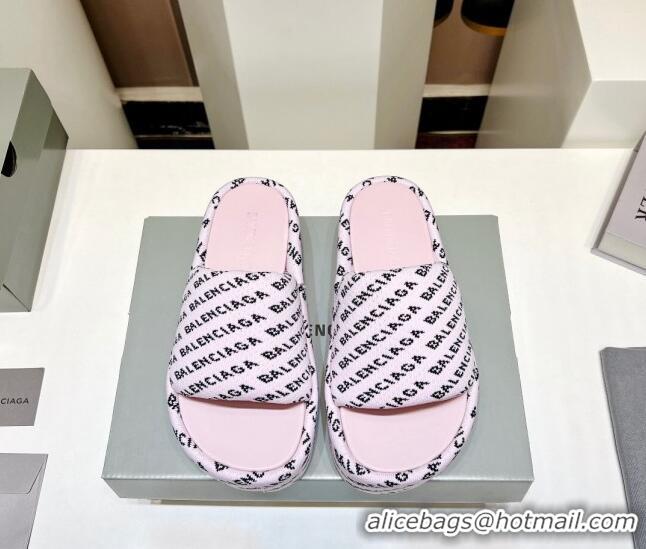 Best Product Balenciaga Logo Knit Platform Slide Sandals 5cm Light Pink 030353