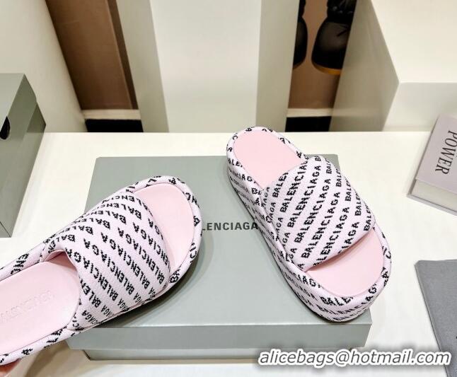 Best Product Balenciaga Logo Knit Platform Slide Sandals 5cm Light Pink 030353