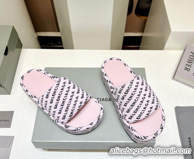 Best Product Balenciaga Logo Knit Platform Slide Sandals 5cm Light Pink 030353