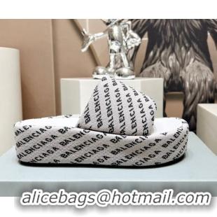 Top Design Balenciaga Logo Knit Platform Slide Sandals 5cm Grey 030354