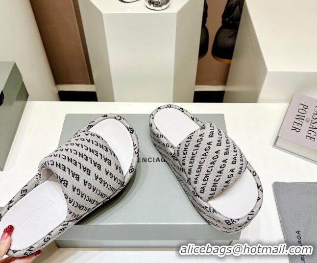 Top Design Balenciaga Logo Knit Platform Slide Sandals 5cm Grey 030354