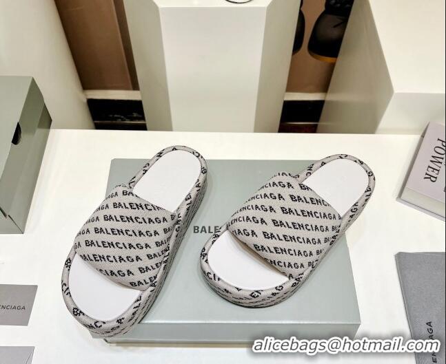 Top Design Balenciaga Logo Knit Platform Slide Sandals 5cm Grey 030354