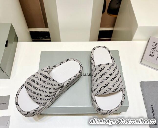 Top Design Balenciaga Logo Knit Platform Slide Sandals 5cm Grey 030354