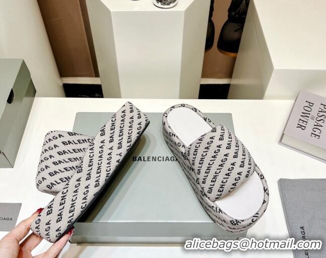 Top Design Balenciaga Logo Knit Platform Slide Sandals 5cm Grey 030354