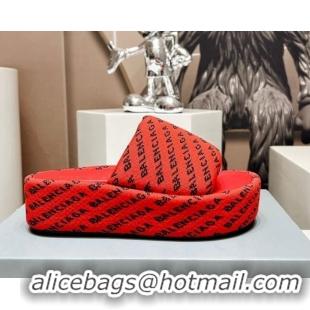 Luxury Balenciaga Logo Knit Platform Slide Sandals 5cm Red 030355