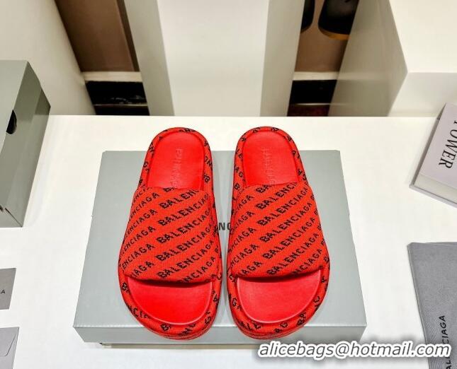 Luxury Balenciaga Logo Knit Platform Slide Sandals 5cm Red 030355