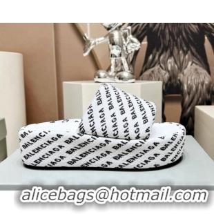 Hot Style Balenciaga Logo Knit Platform Slide Sandals 5cm White 030356