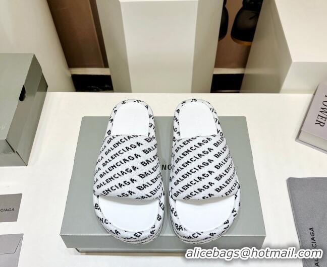 Hot Style Balenciaga Logo Knit Platform Slide Sandals 5cm White 030356