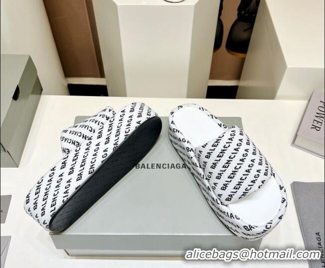 Hot Style Balenciaga Logo Knit Platform Slide Sandals 5cm White 030356