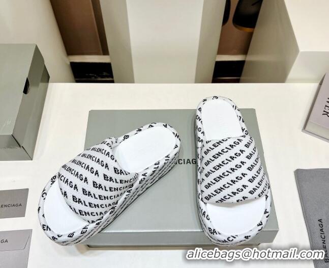 Hot Style Balenciaga Logo Knit Platform Slide Sandals 5cm White 030356