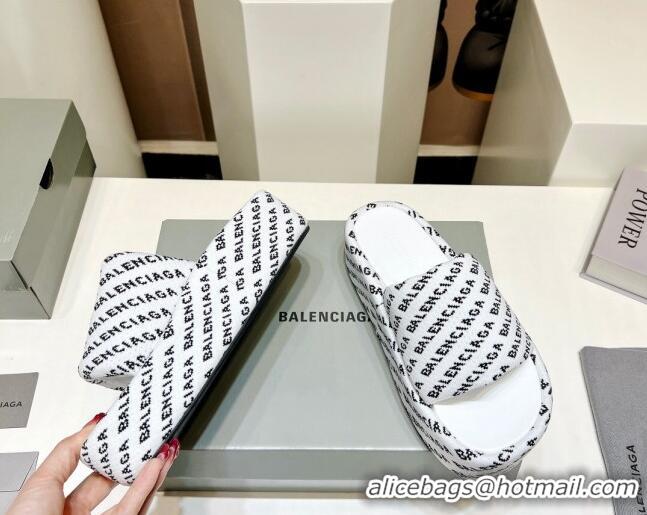 Hot Style Balenciaga Logo Knit Platform Slide Sandals 5cm White 030356