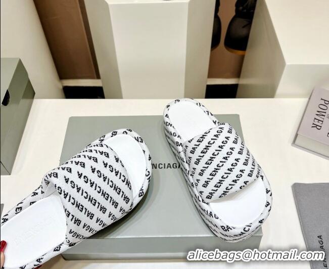 Hot Style Balenciaga Logo Knit Platform Slide Sandals 5cm White 030356